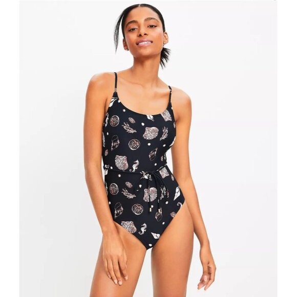 Ann Taylor Loft Beach Seashell One Piece Swimsuit Womens XL Resortwear‎ Vacation - Picture 1 of 9